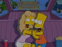 Bart and Darcy scared at the movie they watched.