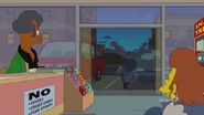 Mr. Burns, as Fruit Bat Man, fleeing out of the Kwik-E-Mart
