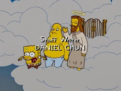 Buddha with Jesus and SpongeBob in Heaven.