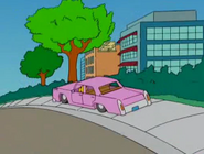 Bart flying out of school in the mid-episode "Driving Bart" opening sequence seen during Little Big Girl