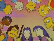 Sherri, Terri and the other kids glare at Milhouse when they think he has eaten all the food in the night.