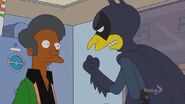 A surprised Apu meets Mr. Burns disguised as Fruit Bat Man