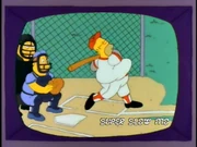 Video of Homer at the plate hitting a ball -- an unflattering portrait since it shows in slow motion the flab at Homer's waist shifting with the effort