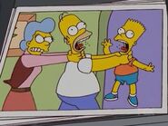 Mona strangling Homer while he is strangling Bart