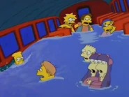 Sherri and Terri cling to each other as the kids are swept into the sea.