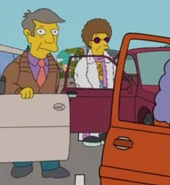 Disco Stu's red sedan, white fur coat, and pink scarf visible in the intro scene of "Haw-Haw Land".