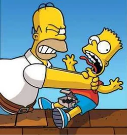 Homer angrily strangles Bart