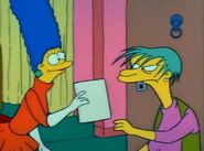 Marge gives Ms. Botz the phone numbers of Marge and Homer.