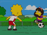 Jessica jogando futebol contra Lisa Simpson