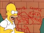 Homer with Bart's spray paint drawing of Skinner