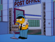 Hans Moleman putting a sign saying CLOSED at the Springfield Post Office