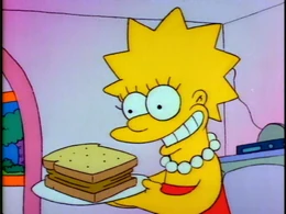 Lisa offers a deadpan Homer a mustard sandwich ("It's even got mustard on it!")