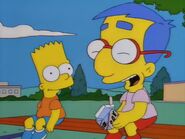 Milhouse laughing after Bart makes an armpit noise.