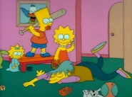 Bart knocking out Lucille while sucking Maggie's pacifier.