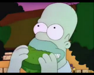 HomerIsAwareThatTheSpaceShipIsThereButStillDoesntCareAndContinuesToEatHisHamburger