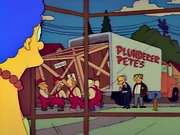 Plunderer Pete's truck delivers to the Simpsons