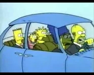 Marge and Homer scolds the children for a bad behavior.