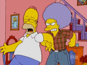 Patty twisting Homer's arm hard