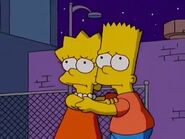 Lisa and Bart are frightened by an angry mob.
