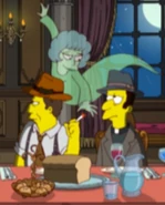 Maude's ghost taking away a cigarette in the Season 14 DVD Menu of the Simpsons