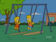 Lisa and Bart playing on the swings