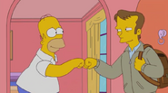 Wayne bumps fists with Homer