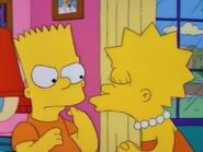 Lisa mocks at Bart for fallen in love with Edna by showing her smooching.