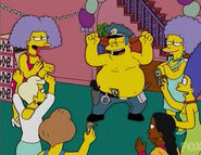 Wiggum partying topless with Patty, Selma, Marge, Manjula, Edna, and Lindsey