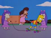 Sherri, Terri and Janey glare at Bart skate