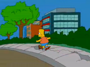 Bart flying out of school in the mid-episode "Fat Bart" opening sequence seen during The Heartbroke Kid