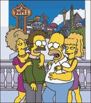 Homer e Ned com suas novas esposas.