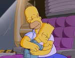 Homer and Bart sharing a hug at the direct end of I D'oh-Bot.