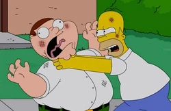 Homer strangling Peter Griffin.