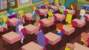 Sherri and her classmates glare angrily at Milhouse.