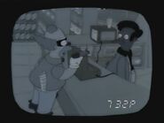 "Krusty" robbing the Kwik-E-Mart as seen from the security camera.