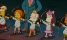 Lewis em outra cena em Os Simpsons - O filme,ele é o ultimo arqueiro