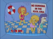 Francine wearing her magenta colored bathing suit. Lisa protect herself from being bullied.