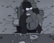 King Homer breaking through a wall