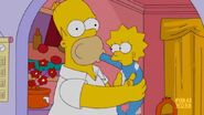 Maggie grabbing her pacifier that's inside Homer's mouth after she got the cake frosting off of her