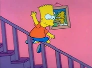 Bart slides down the banister.