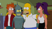 Homer with Fry, Leela and Bender is the friends from Bart