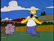 Homer laughing hysterically and going insane while trying to get rid of the trampoline.