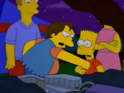 Nelson hits Bart for having damaged 's car.