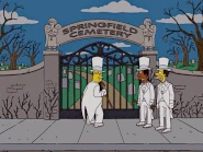 Homer, Lenny and Carl's reaction when they try to dance on Mr. Burns' grave, and learn that he's alive.