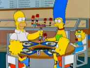 The Simpsons in the store's cafeteria