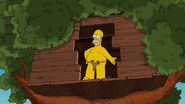 Homer in Bart's treehouse after snuggling with Marge