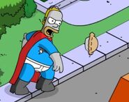 Pie Man flinging indiscriminate pies at Springfielders/Pie-Man punishing wrongdoers.