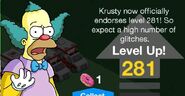 One of Krusty's random level up messages.