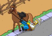 Cowboy Homer practising horseback riding.