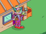 Clownface checking Krusty-brand merchandise.